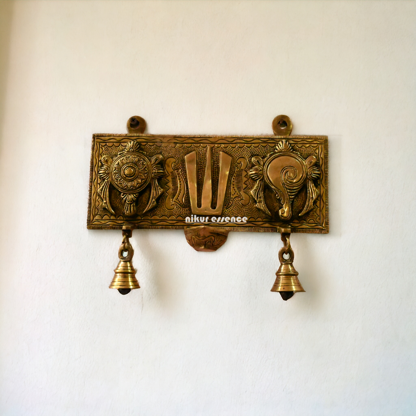 Solid Brass Shankh Chakra Namah Wall Hanging by Nikur Essence - 19 cm Height Nikuressence