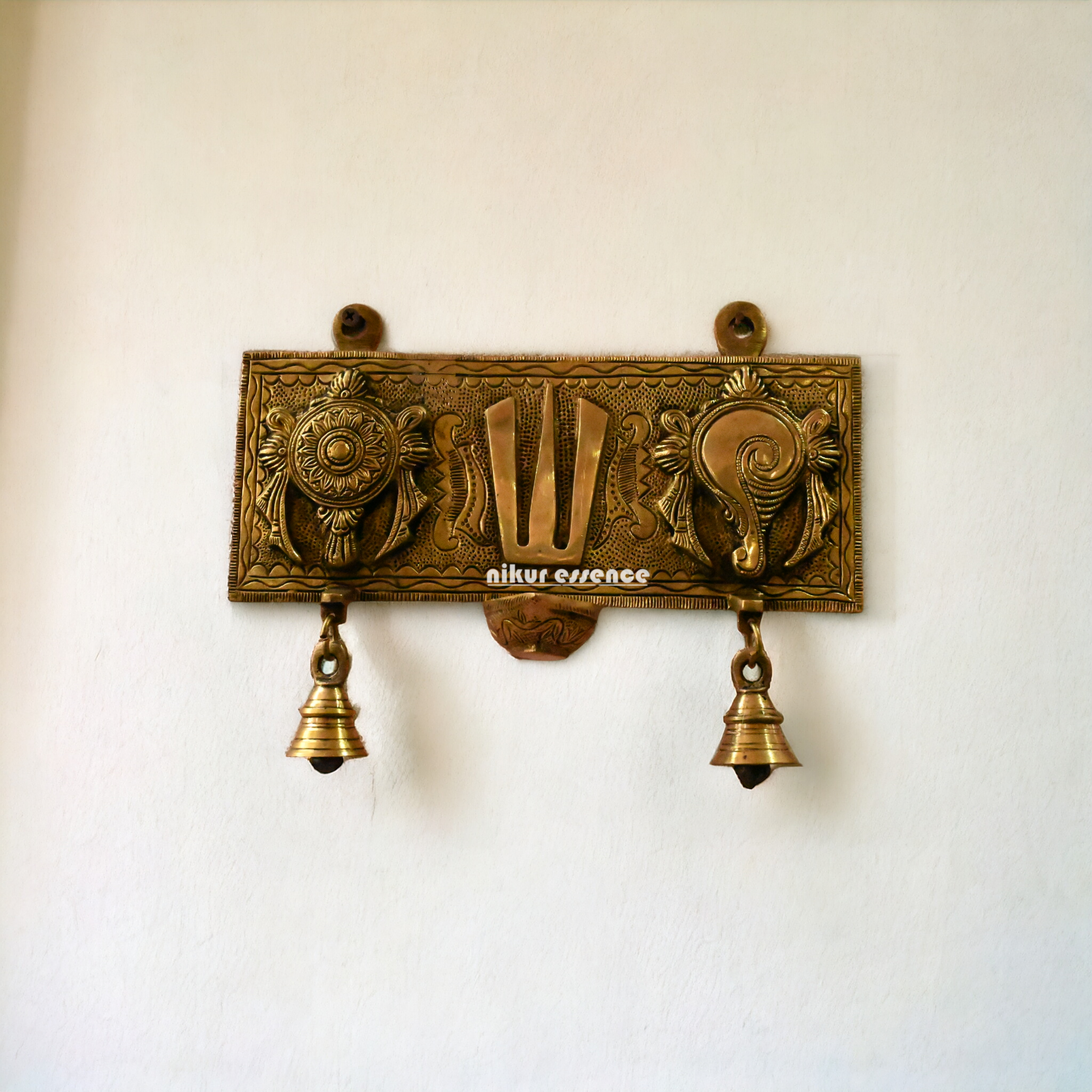 Solid Brass Shankh Chakra Namah Wall Hanging by Nikur Essence - 19 cm Height Nikuressence