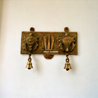 Solid Brass Shankh Chakra Namah Wall Hanging by Nikur Essence - 19 cm Height Nikuressence