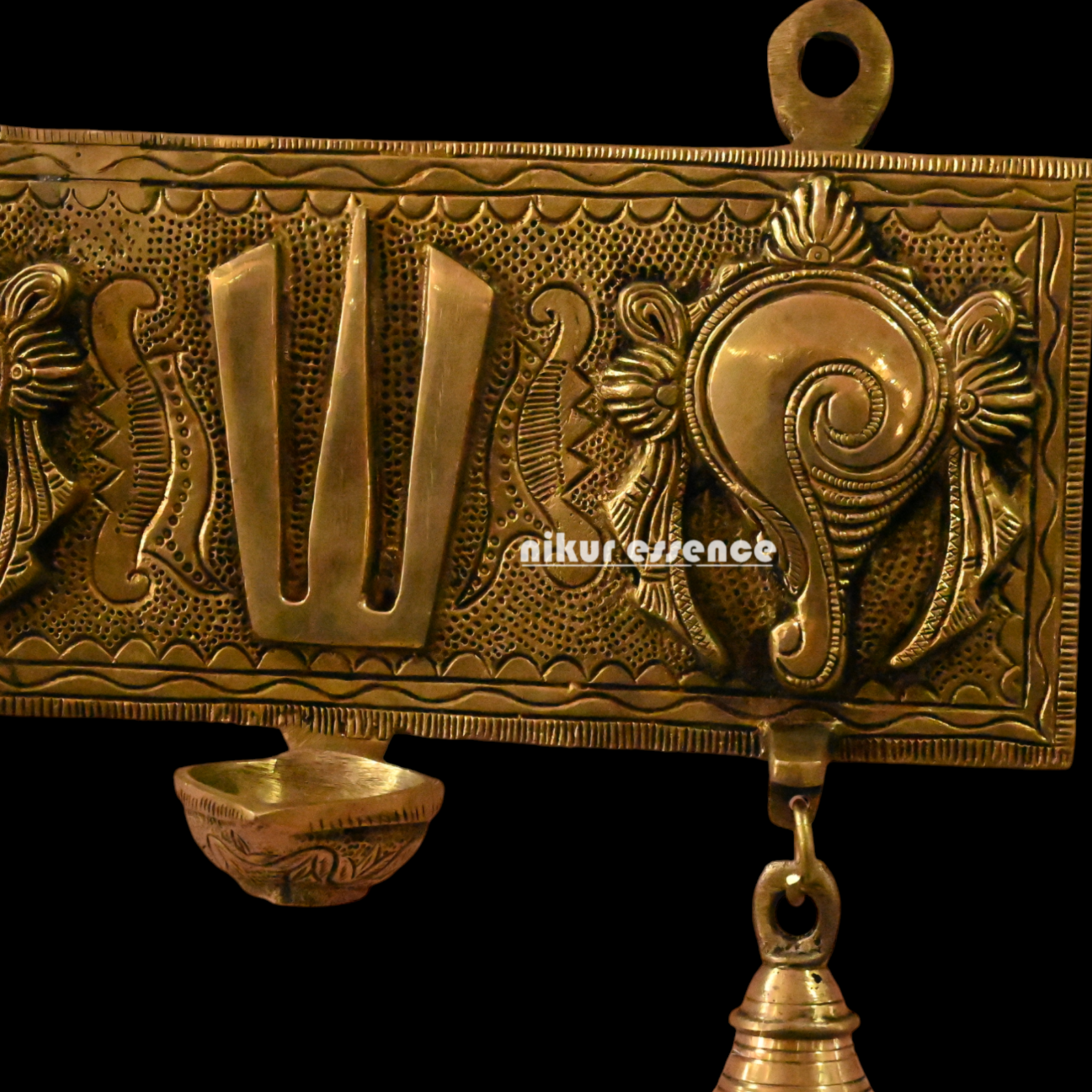 Solid Brass Shankh Chakra Namah Wall Hanging by Nikur Essence - 19 cm Height Nikuressence