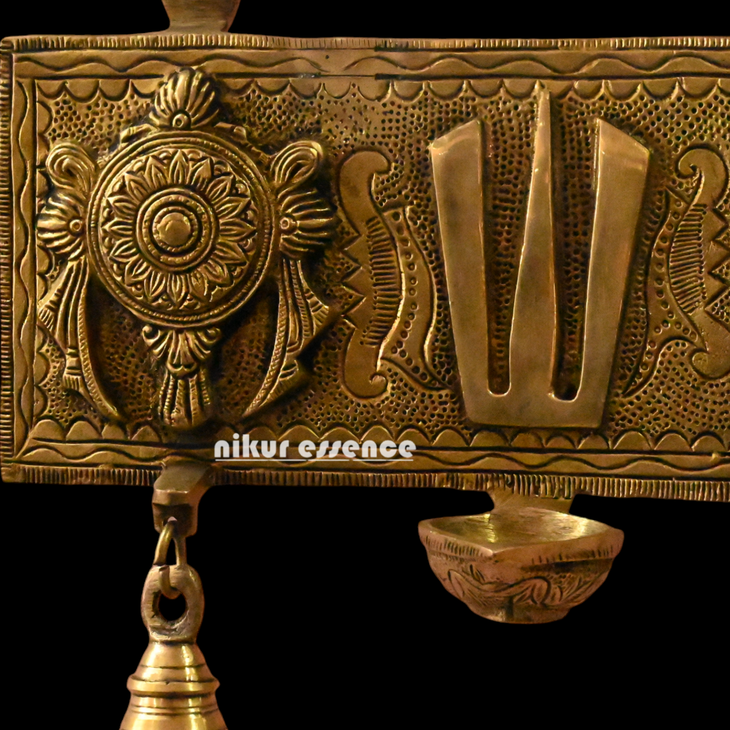 Solid Brass Shankh Chakra Namah Wall Hanging by Nikur Essence - 19 cm Height Nikuressence