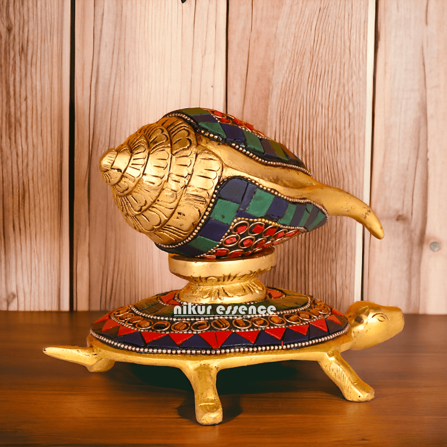 (Copy) Authentic Brass Shankh Conch Shell with Intricately Designed Tortoise Motif - Spiritual Home Decor and Ritual Instrument for Pooja Nikuressence
