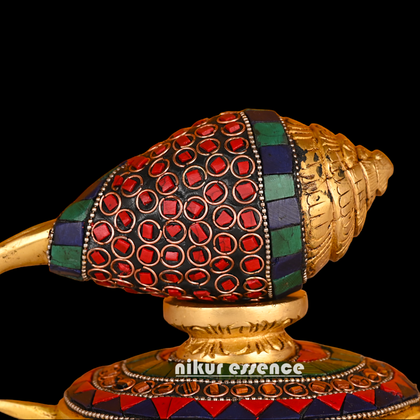 (Copy) Authentic Brass Shankh Conch Shell with Intricately Designed Tortoise Motif - Spiritual Home Decor and Ritual Instrument for Pooja Nikuressence