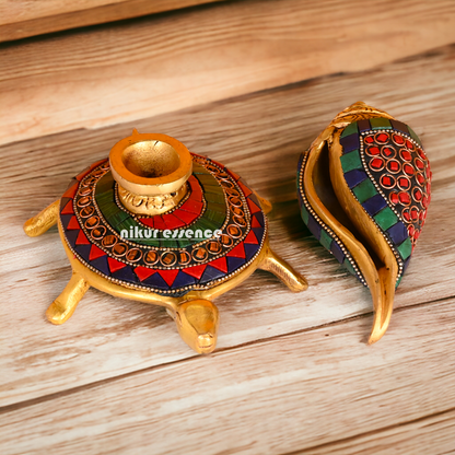 (Copy) Authentic Brass Shankh Conch Shell with Intricately Designed Tortoise Motif - Spiritual Home Decor and Ritual Instrument for Pooja Nikuressence