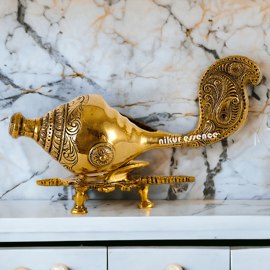 Buy Brass Showpiece Shankh with Elegant Stand – Ideal for Home Décor, Spiritual Enhancements, and Traditional Gifts Nikuressence