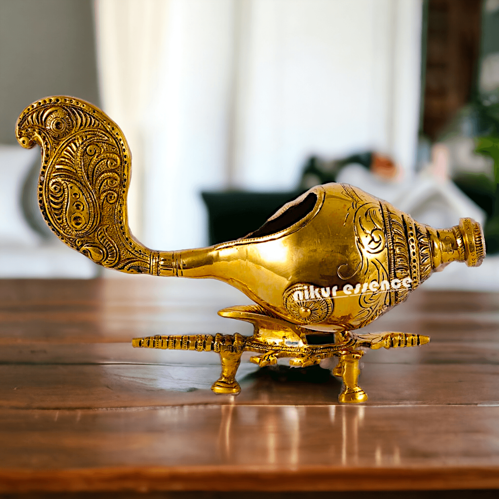Buy Brass Showpiece Shankh with Elegant Stand – Ideal for Home Décor, Spiritual Enhancements, and Traditional Gifts Nikuressence