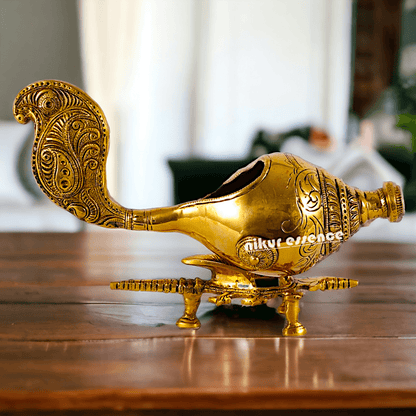 Buy Brass Showpiece Shankh with Elegant Stand – Ideal for Home Décor, Spiritual Enhancements, and Traditional Gifts Nikuressence