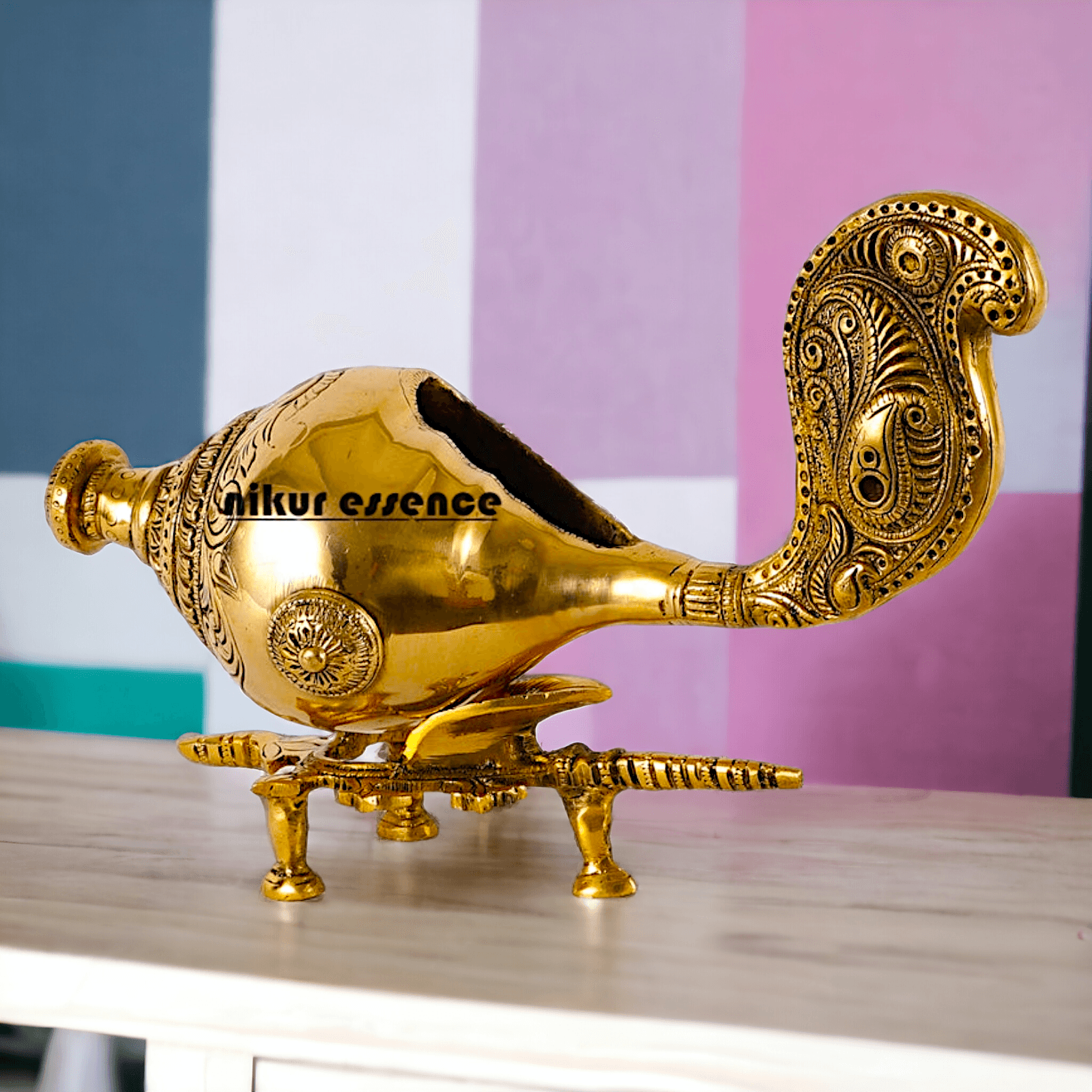 Buy Brass Showpiece Shankh with Elegant Stand – Ideal for Home Décor, Spiritual Enhancements, and Traditional Gifts Nikuressence
