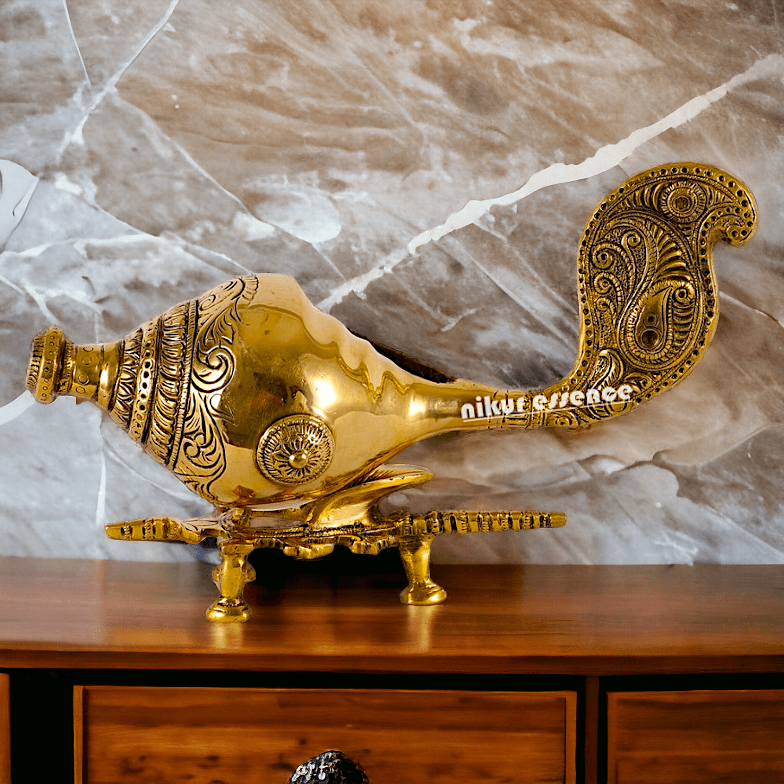 Buy Brass Showpiece Shankh with Elegant Stand – Ideal for Home Décor, Spiritual Enhancements, and Traditional Gifts Nikuressence