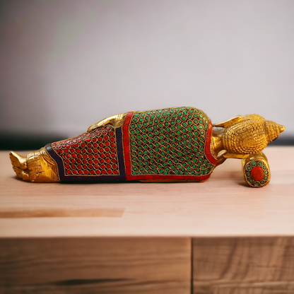 Buy Brass Sleeping Buddha Statue with Intricate Stone Inlay – Handcrafted Serenity and Tranquility for Your Home or Garden Nikuressence