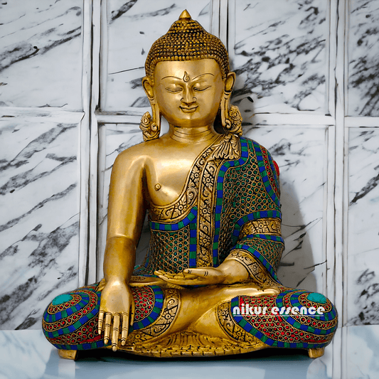 Brass Statue of Buddha in a Poised Dharma Preaching Pose Nikuressence
