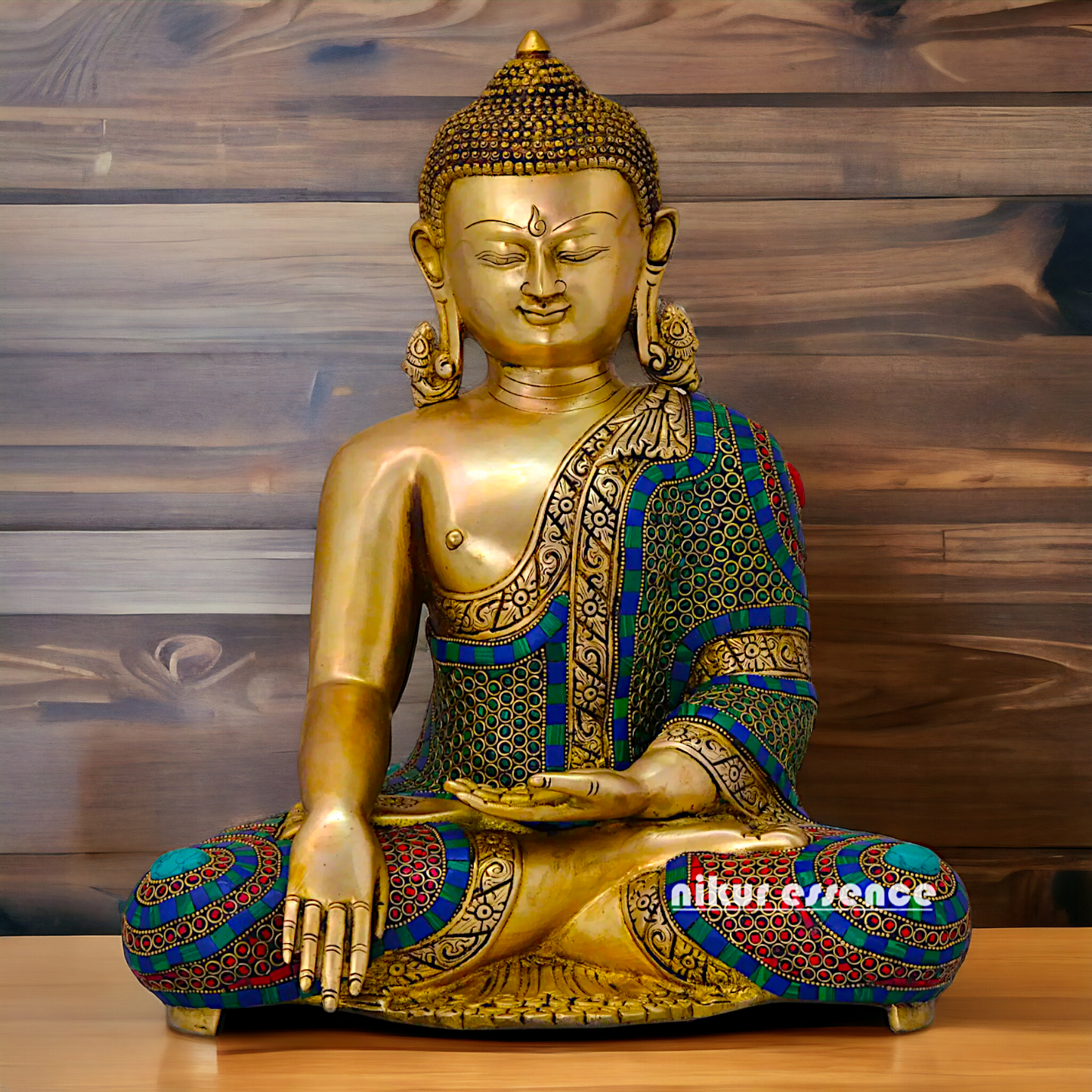 Brass Statue of Buddha in a Poised Dharma Preaching Pose Nikuressence
