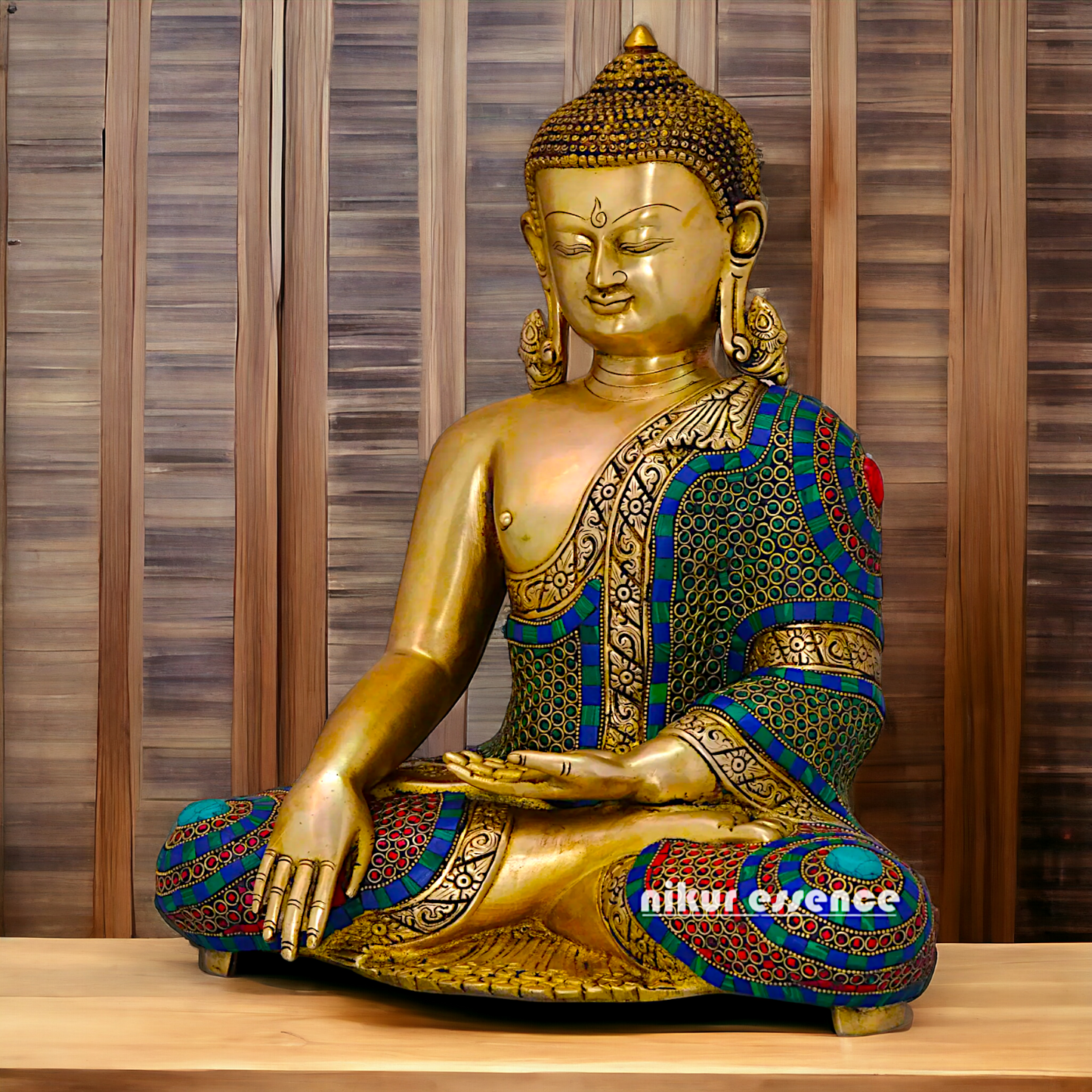Brass Statue of Buddha in a Poised Dharma Preaching Pose Nikuressence