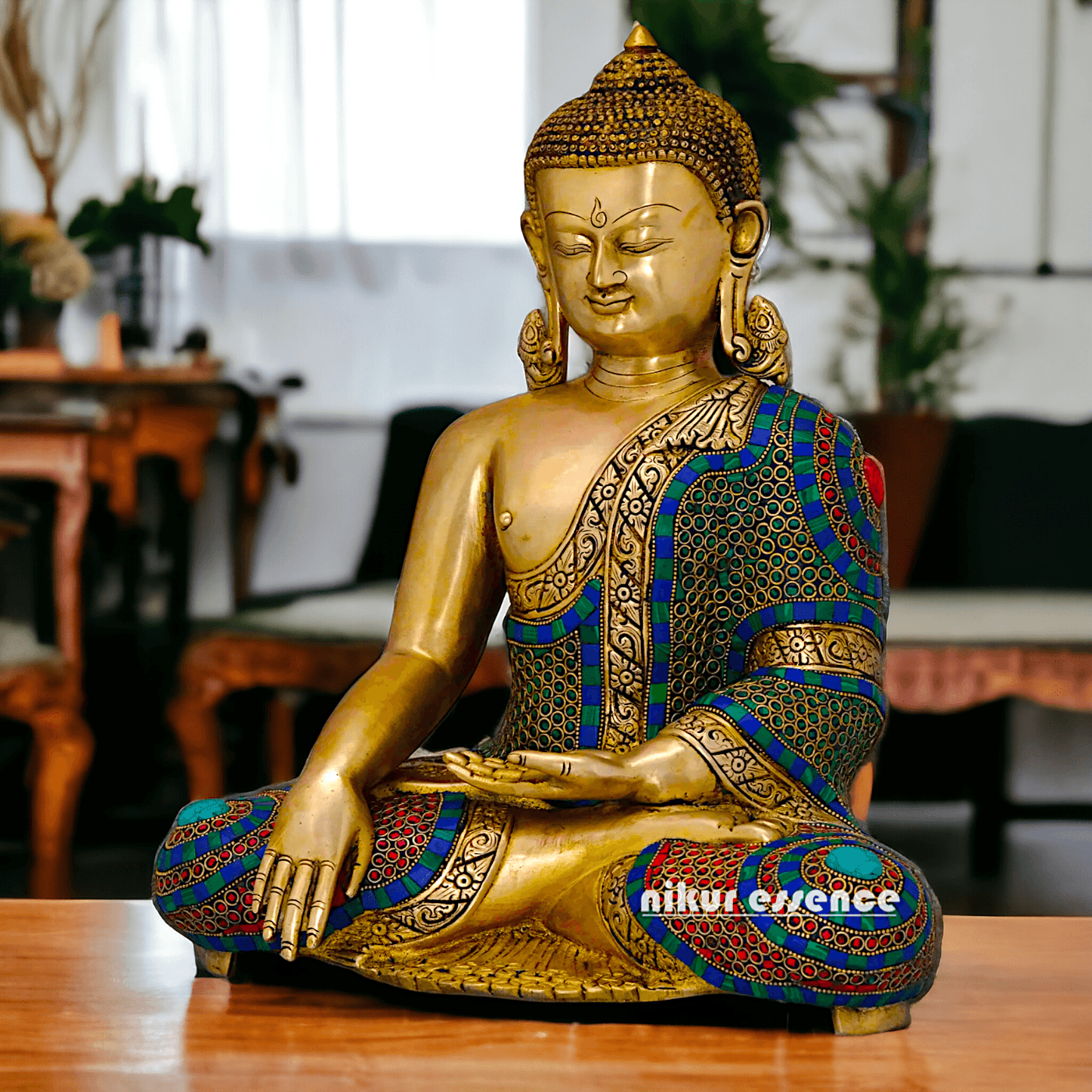 Brass Statue of Buddha in a Poised Dharma Preaching Pose Nikuressence