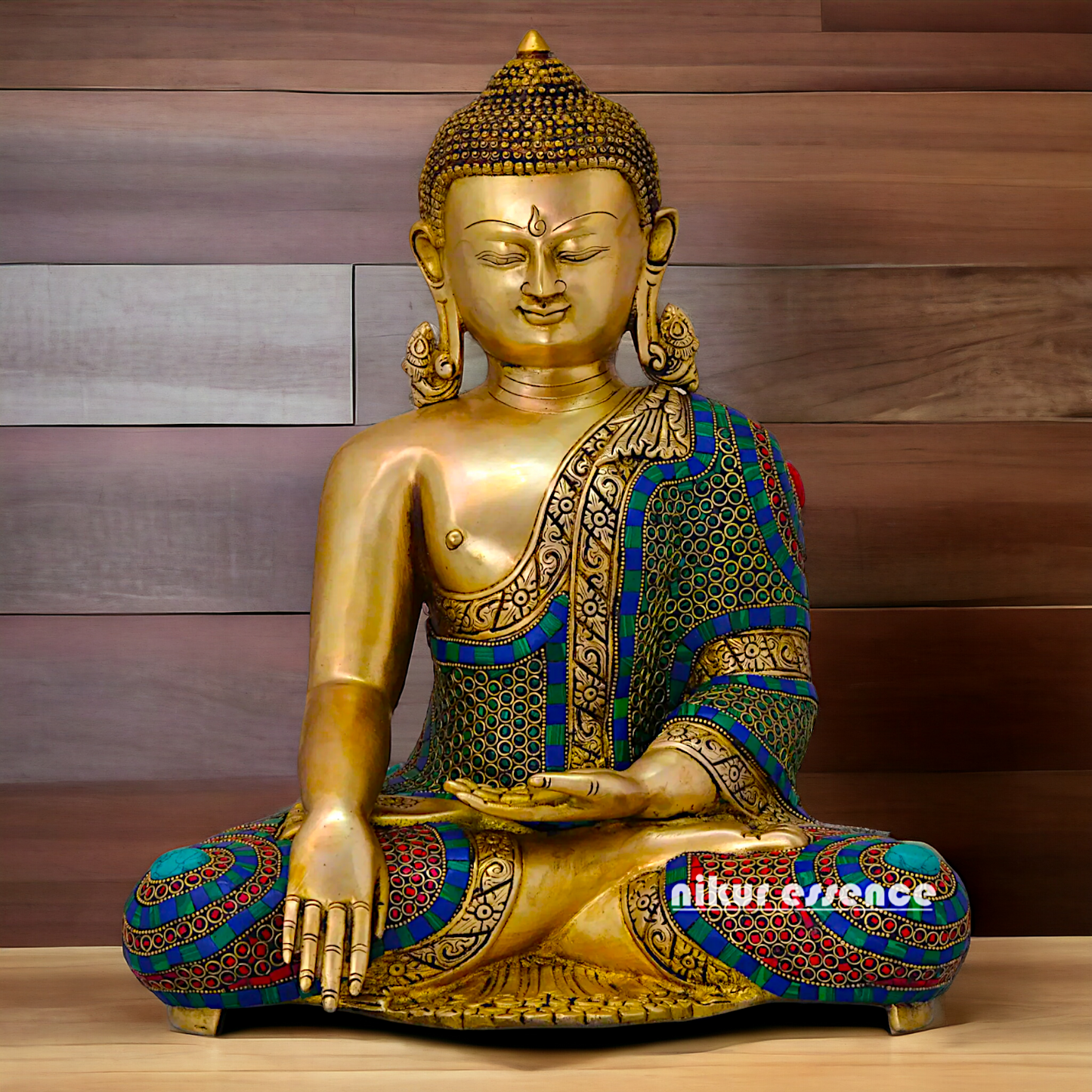 Brass Statue of Buddha in a Poised Dharma Preaching Pose Nikuressence