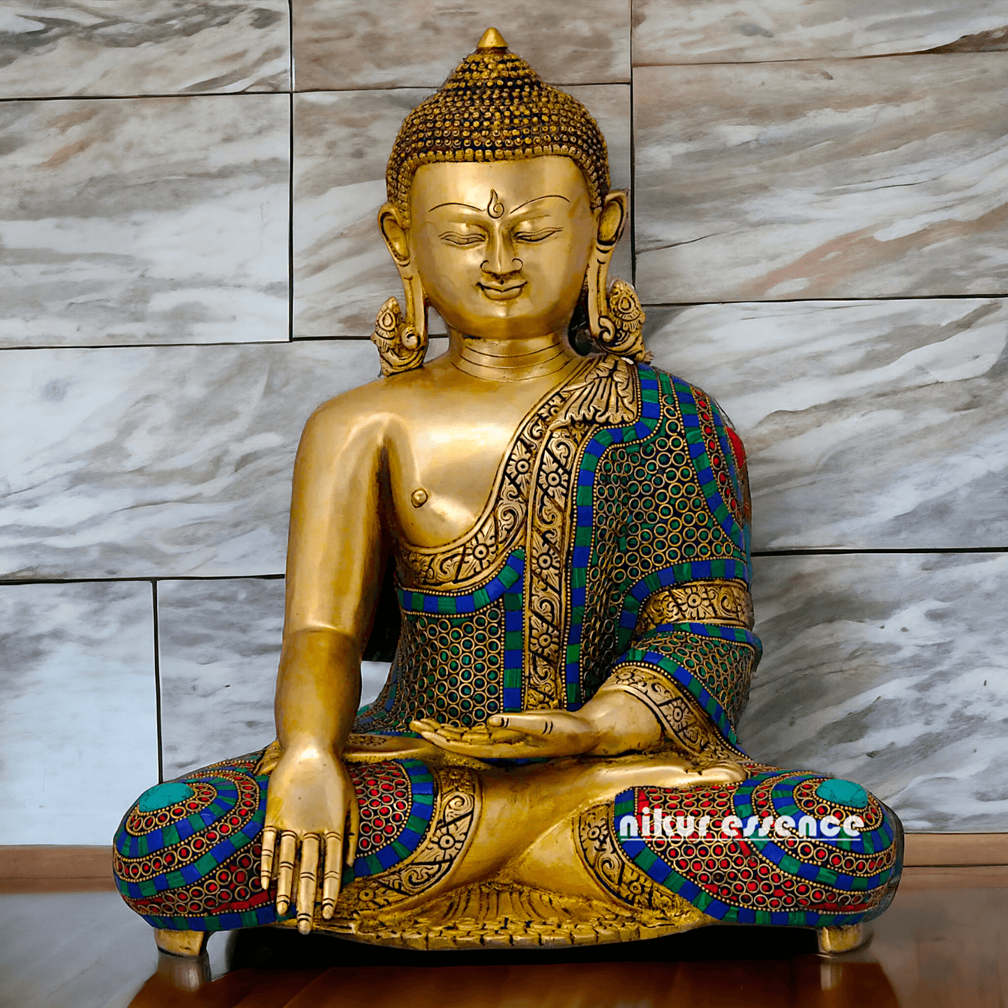 Brass Statue of Buddha in a Poised Dharma Preaching Pose Nikuressence