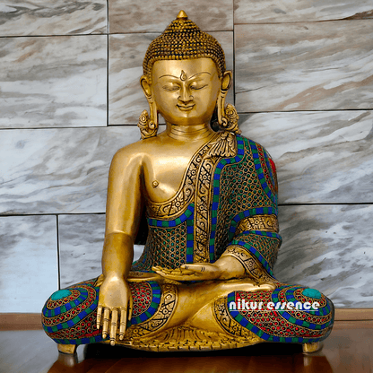 Brass Statue of Buddha in a Poised Dharma Preaching Pose Nikuressence