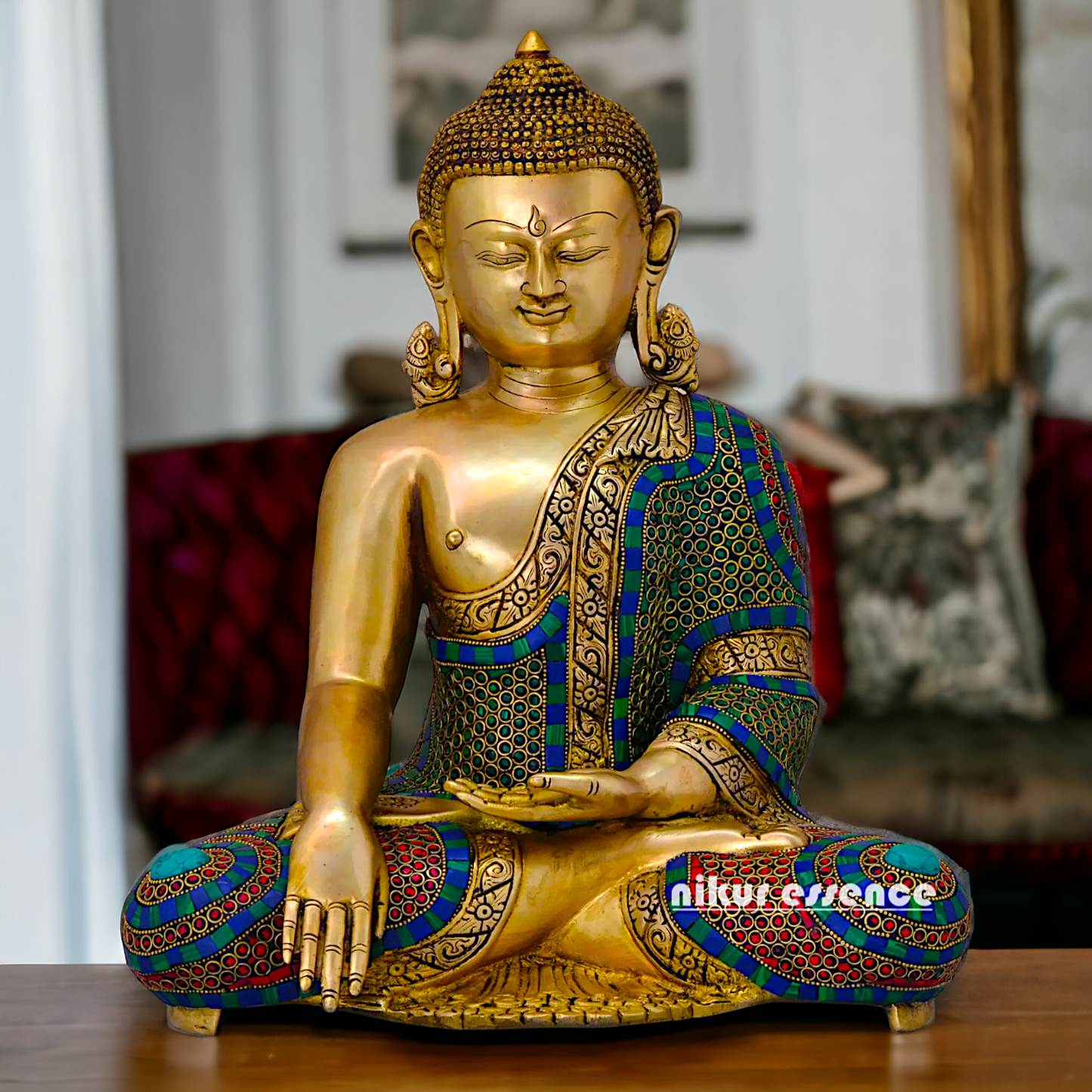 Brass Statue of Buddha in a Poised Dharma Preaching Pose Nikuressence