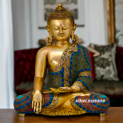 Brass Statue of Buddha in a Poised Dharma Preaching Pose Nikuressence