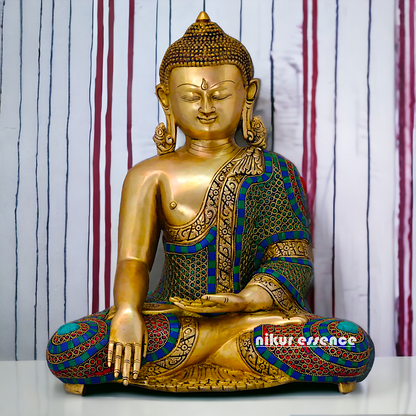 Brass Statue of Buddha in a Poised Dharma Preaching Pose Nikuressence