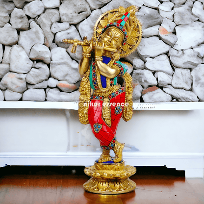 Buy Brass Statue of Krishna | Hindu Religious Idol | Home Decor | 11.5 inch Height Nikuressence