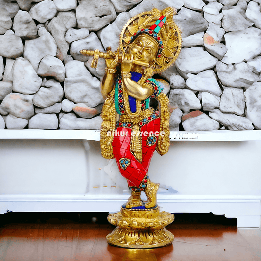 Buy Brass Statue of Krishna | Hindu Religious Idol | Home Decor | 11.5 inch Height Nikuressence