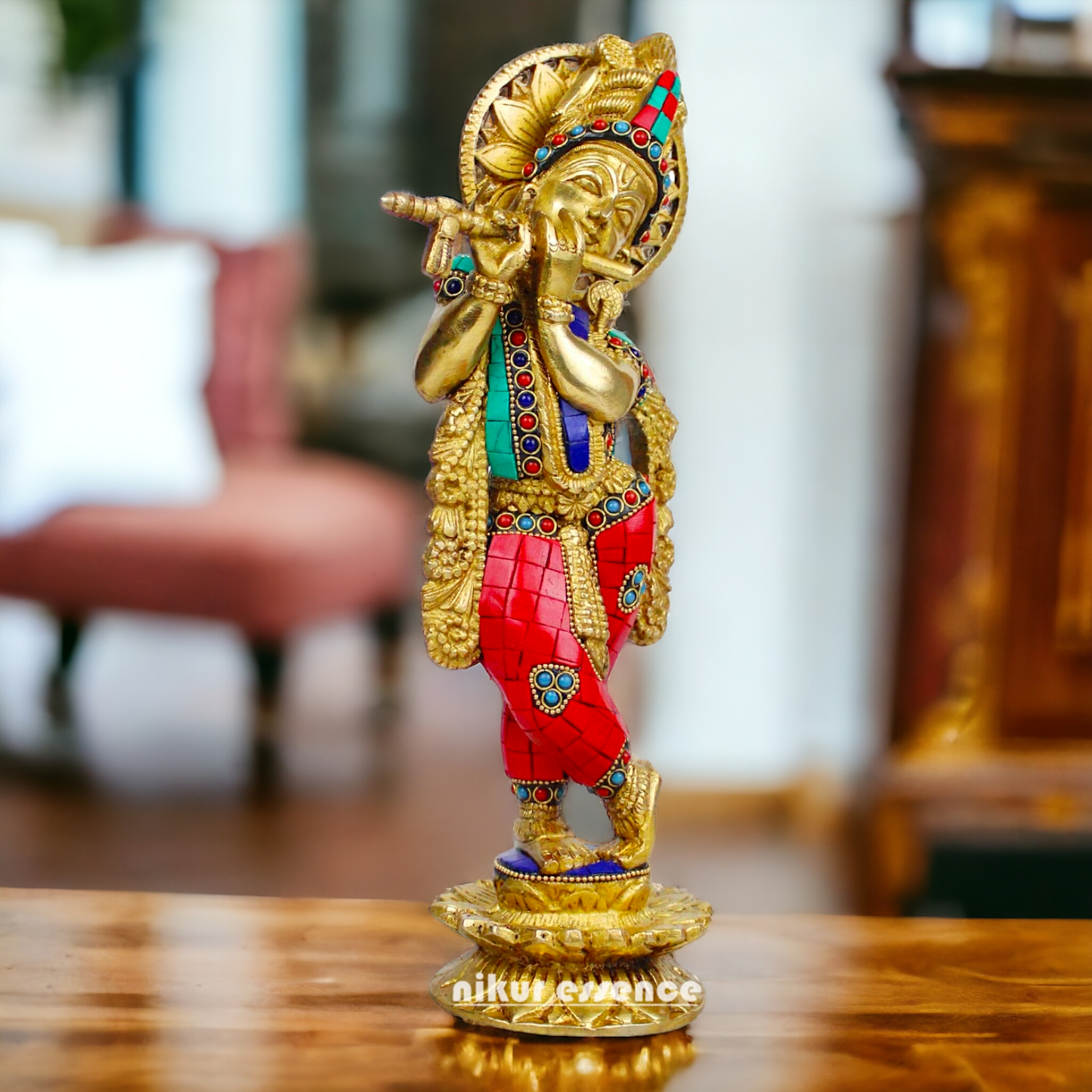 Buy Brass Statue of Krishna | Hindu Religious Idol | Home Decor | 11.5 inch Height Nikuressence