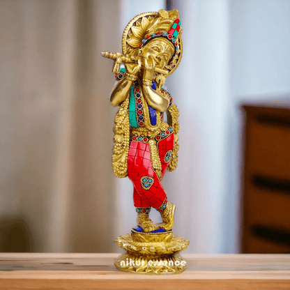 Buy Brass Statue of Krishna | Hindu Religious Idol | Home Decor | 11.5 inch Height Nikuressence