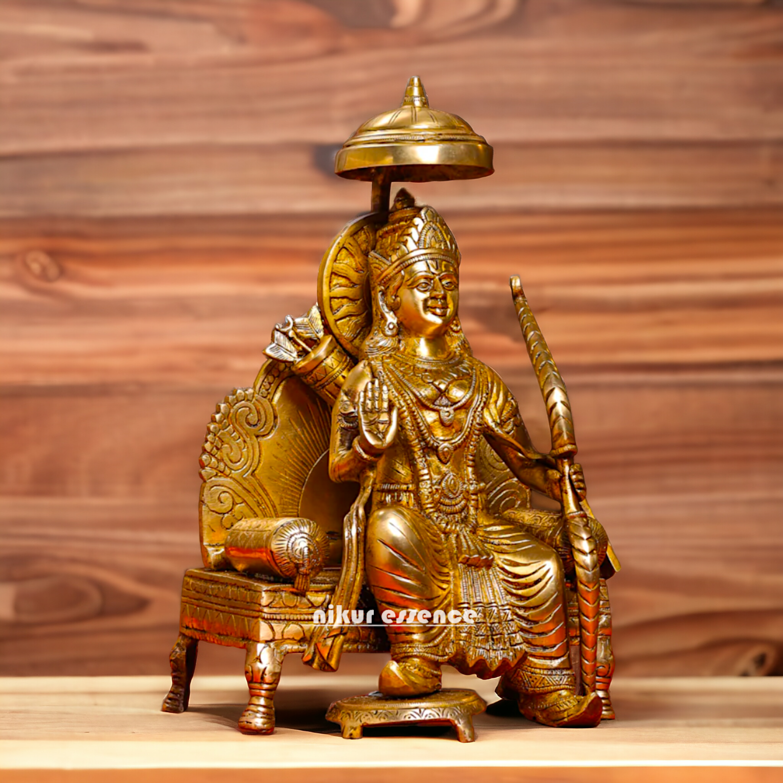 Pure Brass Statue of Ram over Singhasan | Handcrafted 15 inch Nikuressence