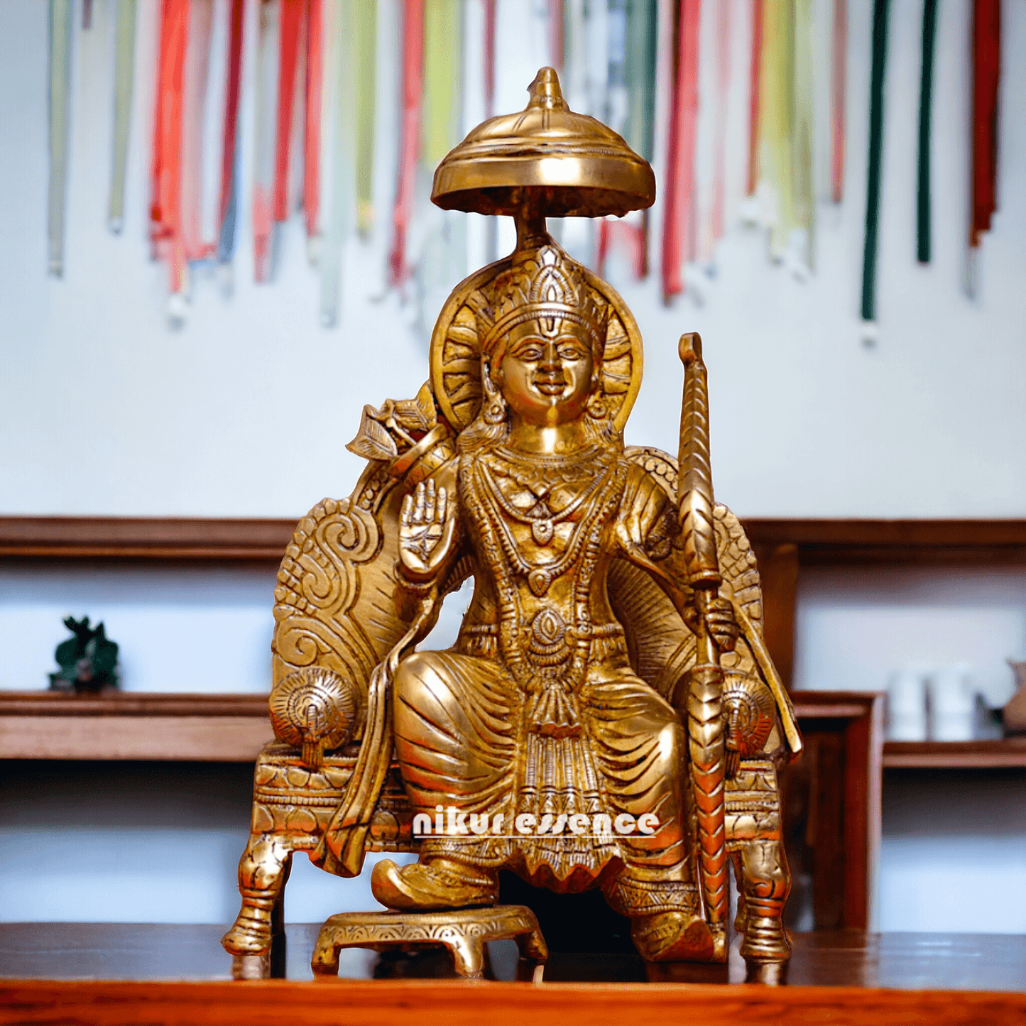 Pure Brass Statue of Ram over Singhasan | Handcrafted 15 inch Nikuressence