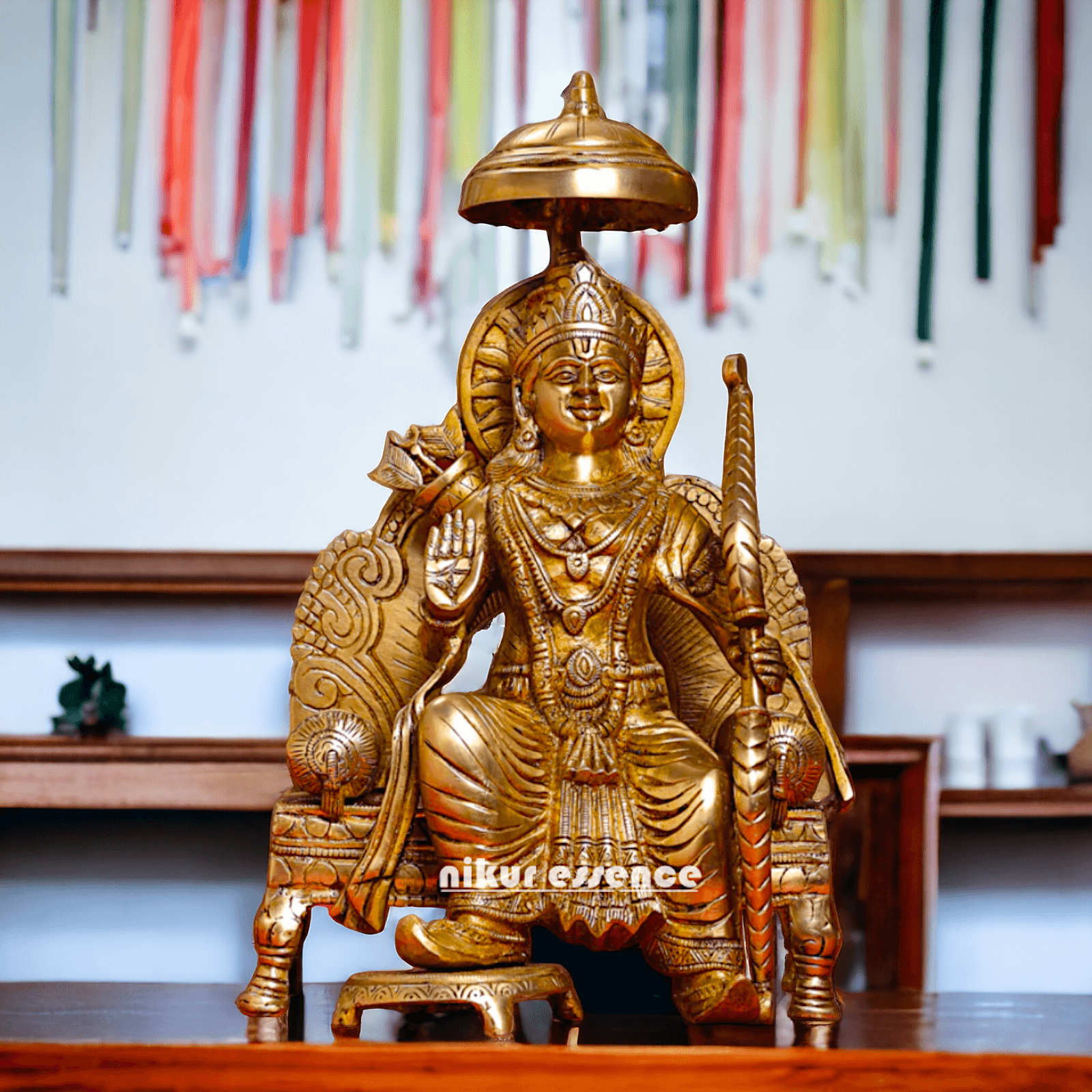 Pure Brass Statue of Ram over Singhasan | Handcrafted 15 inch Nikuressence