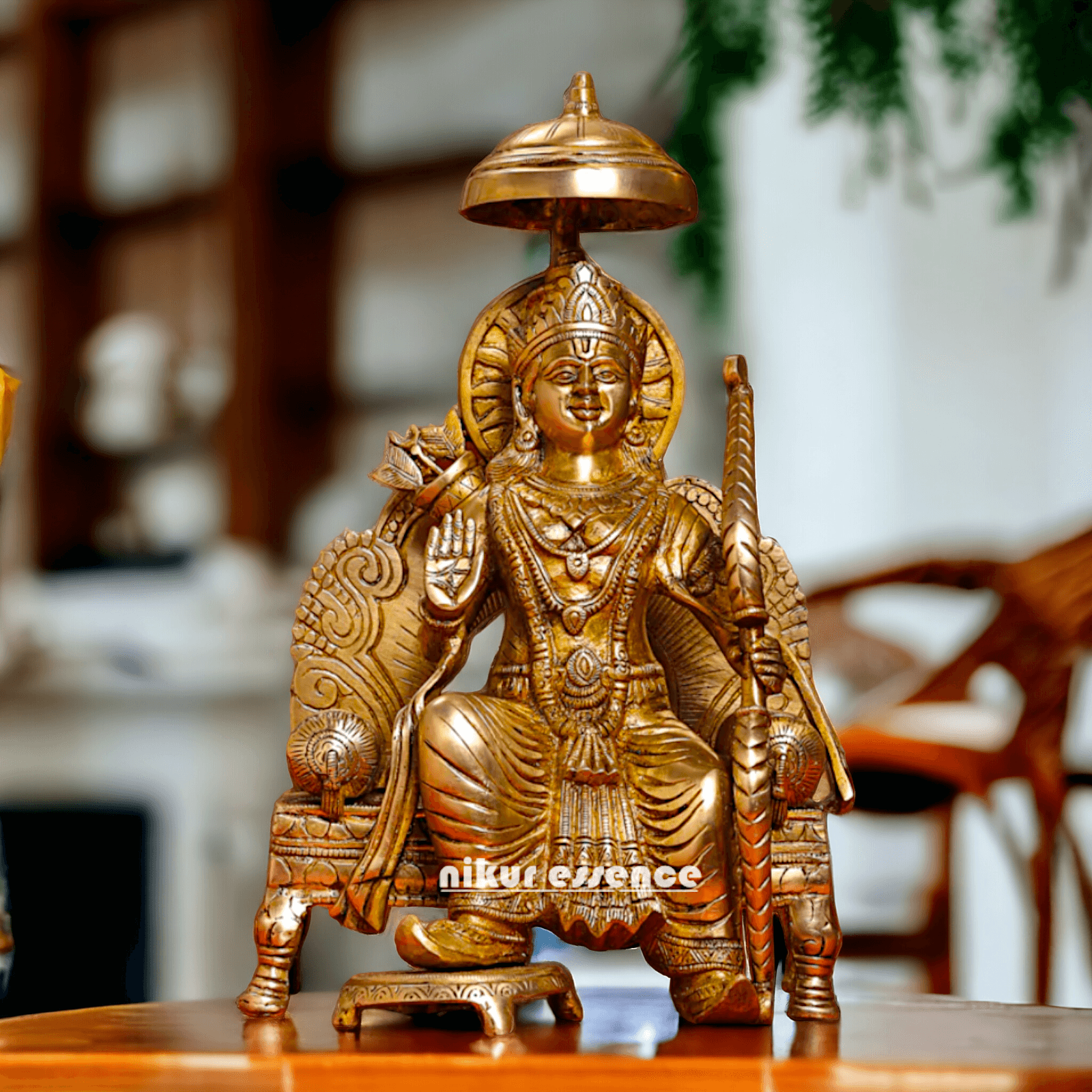 Pure Brass Statue of Ram over Singhasan | Handcrafted 15 inch Nikuressence