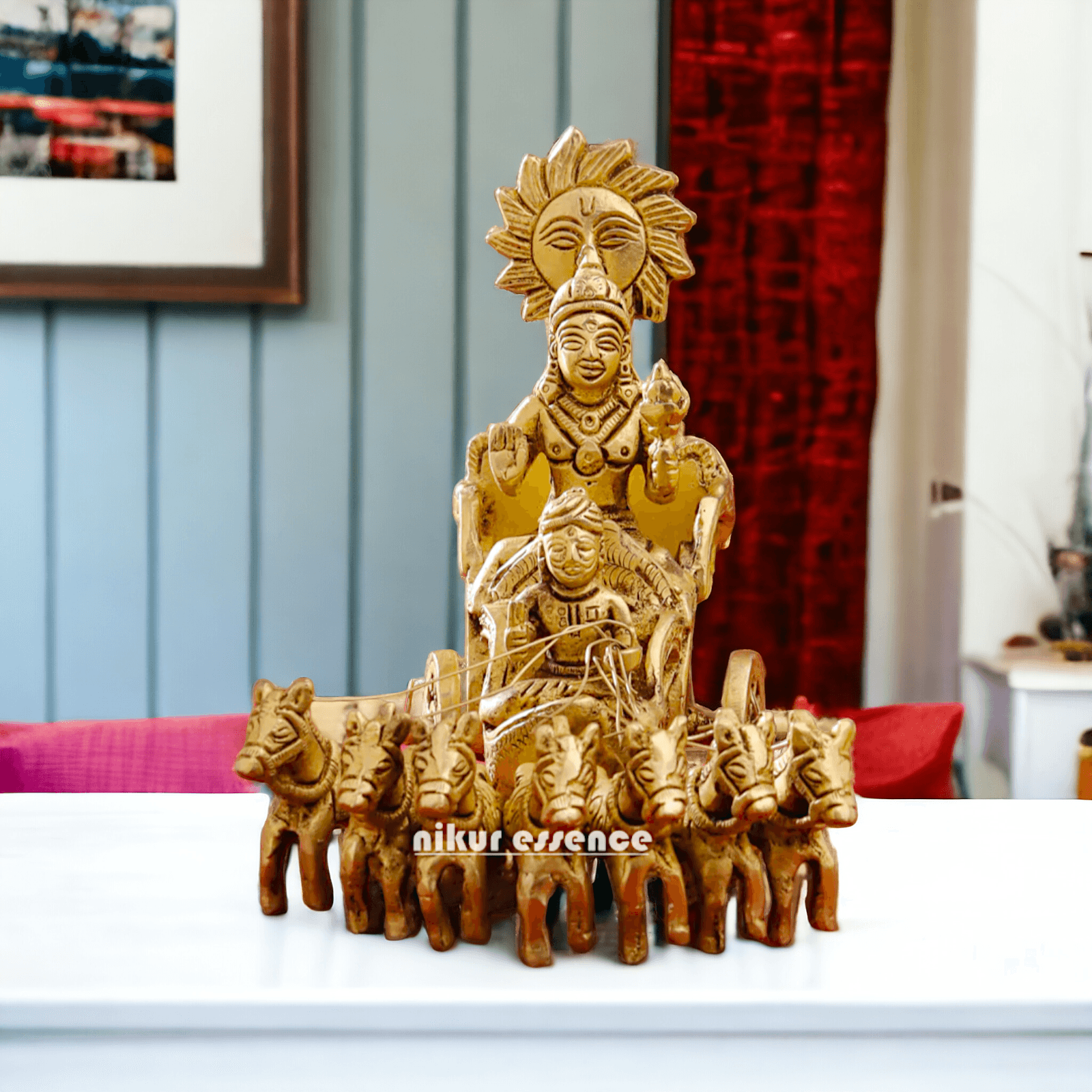 Brass Surya Statue of Sun Narayan – 7Inch Nikuressence