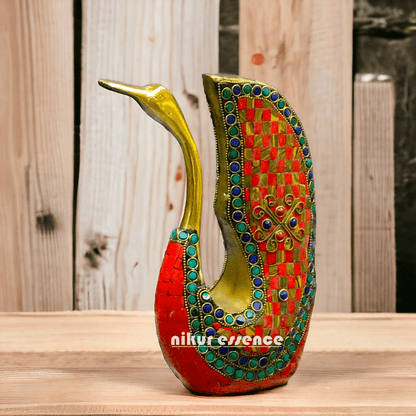 Brass Swan Figurine Adorned with Sparkling Gemstones – A Stunningly Elegant Decorative Sculpture Nikuressence