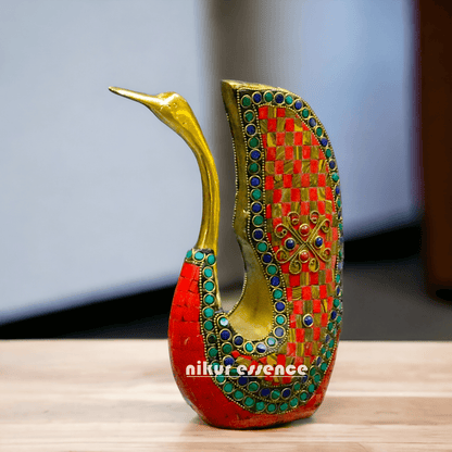 Brass Swan Figurine Adorned with Sparkling Gemstones – A Stunningly Elegant Decorative Sculpture Nikuressence