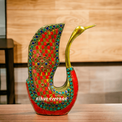 Brass Swan Figurine Adorned with Sparkling Gemstones – A Stunningly Elegant Decorative Sculpture Nikuressence