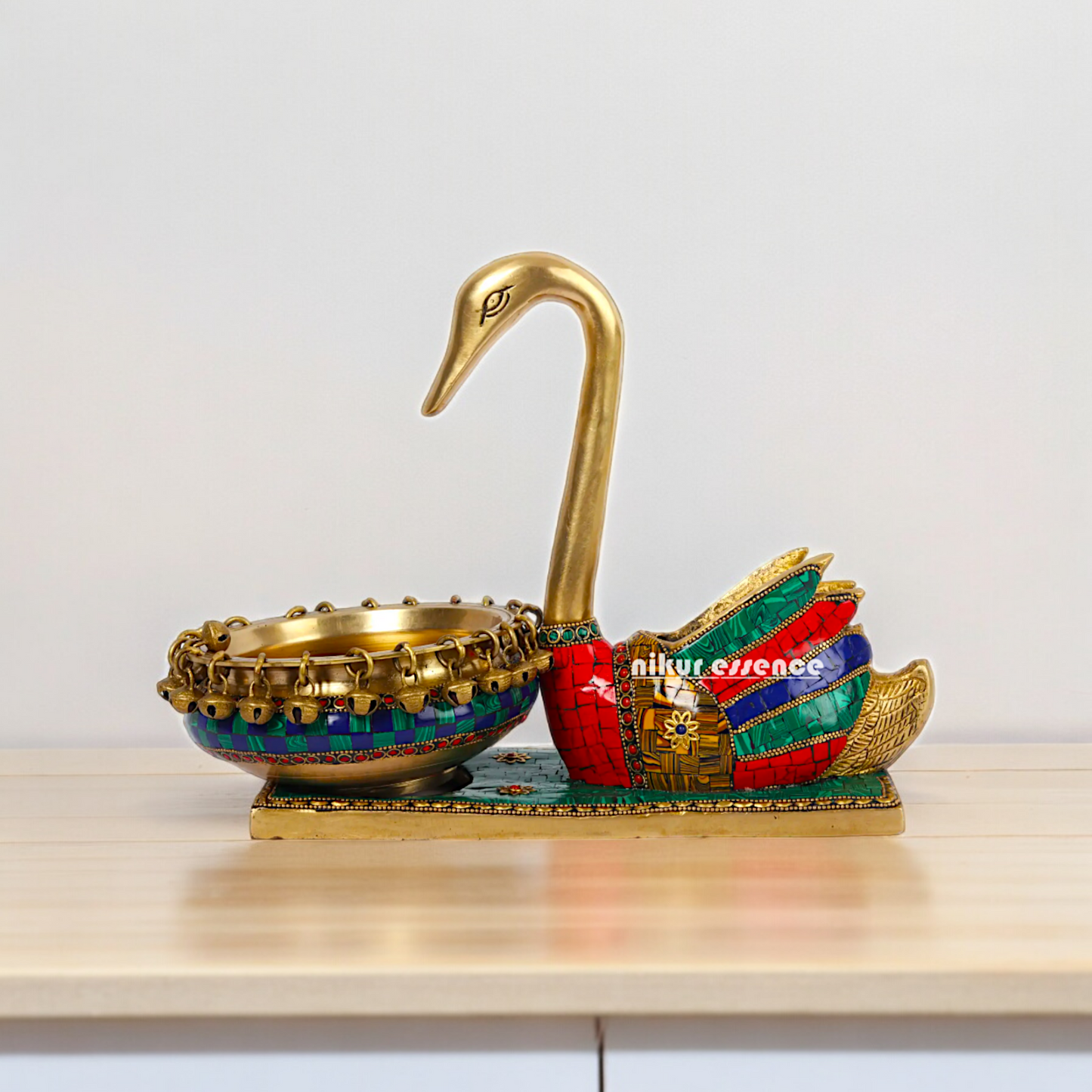 Online Buy brass Swan Urli Bowl with Intricate Inlay Work - Exquisite Handcrafted Decorative Centerpiece by Nikur Essence Nikuressence