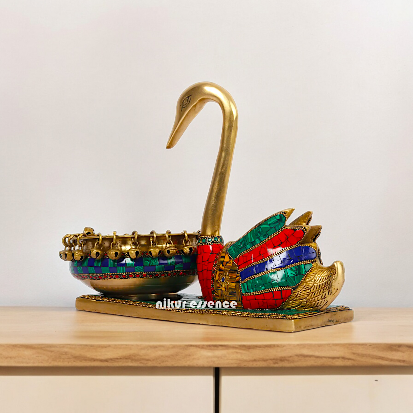 Online Buy brass Swan Urli Bowl with Intricate Inlay Work - Exquisite Handcrafted Decorative Centerpiece by Nikur Essence Nikuressence