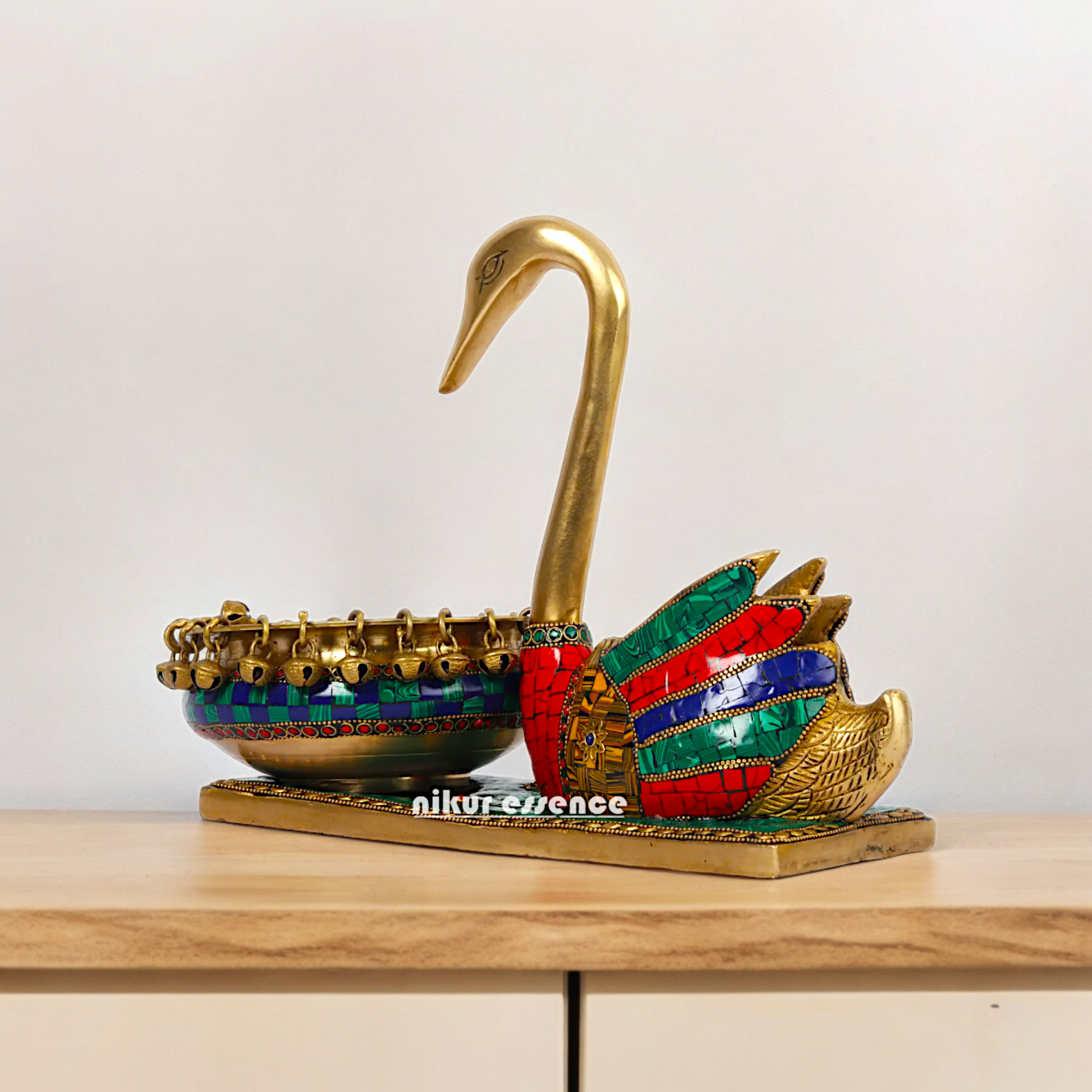 Online Buy brass Swan Urli Bowl with Intricate Inlay Work - Exquisite Handcrafted Decorative Centerpiece by Nikur Essence Nikuressence