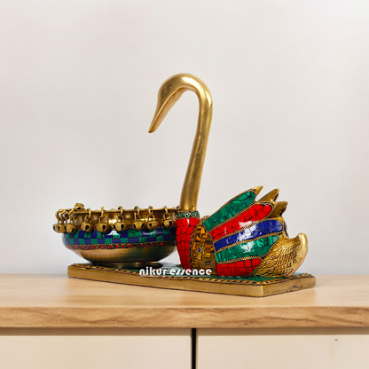 Online Buy brass Swan Urli Bowl with Intricate Inlay Work - Exquisite Handcrafted Decorative Centerpiece by Nikur Essence Nikuressence