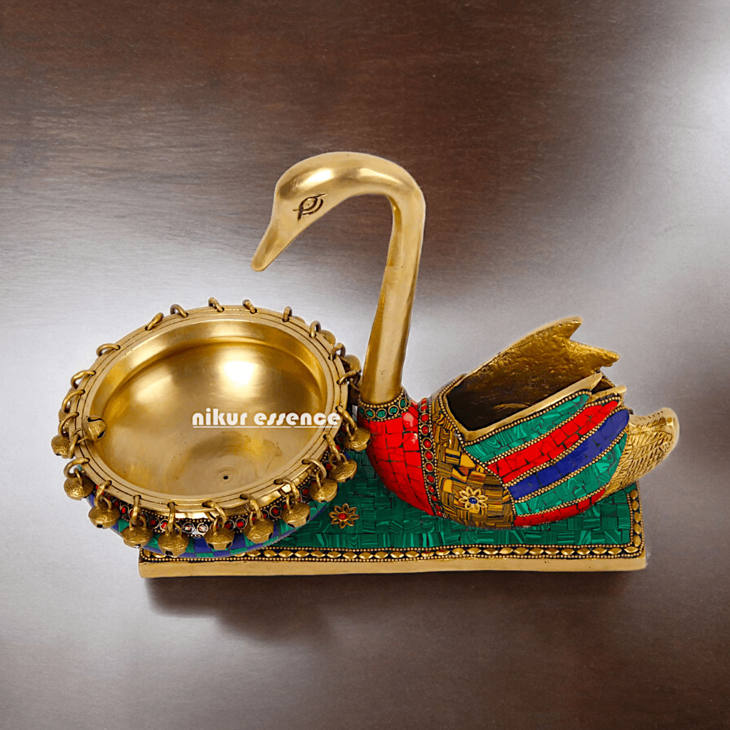 Online Buy brass Swan Urli Bowl with Intricate Inlay Work - Exquisite Handcrafted Decorative Centerpiece by Nikur Essence Nikuressence