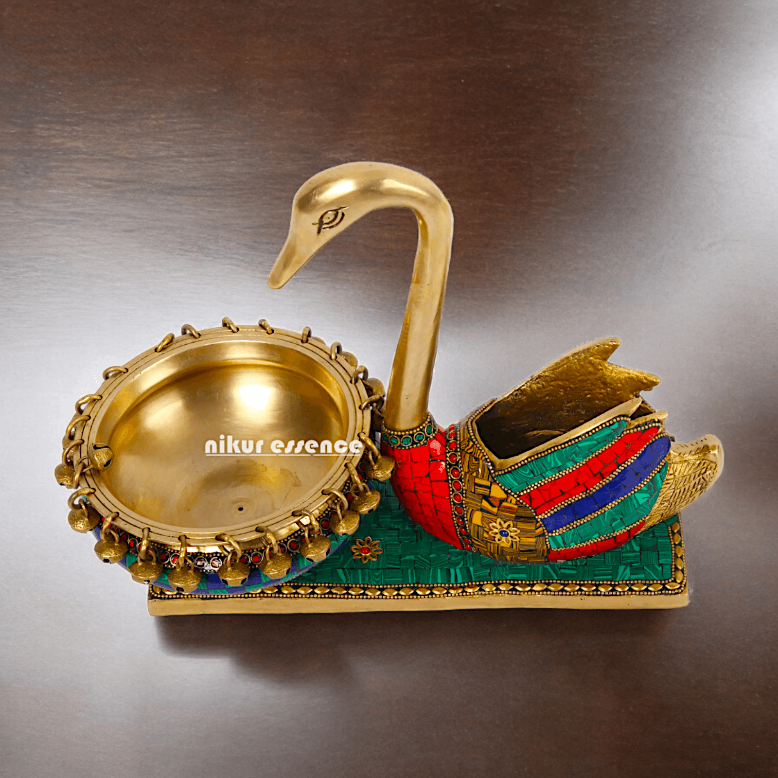 Online Buy brass Swan Urli Bowl with Intricate Inlay Work - Exquisite Handcrafted Decorative Centerpiece by Nikur Essence Nikuressence