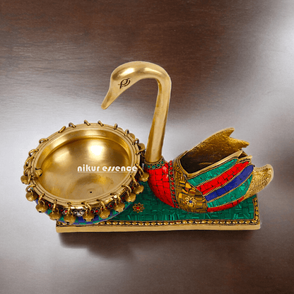Online Buy brass Swan Urli Bowl with Intricate Inlay Work - Exquisite Handcrafted Decorative Centerpiece by Nikur Essence Nikuressence