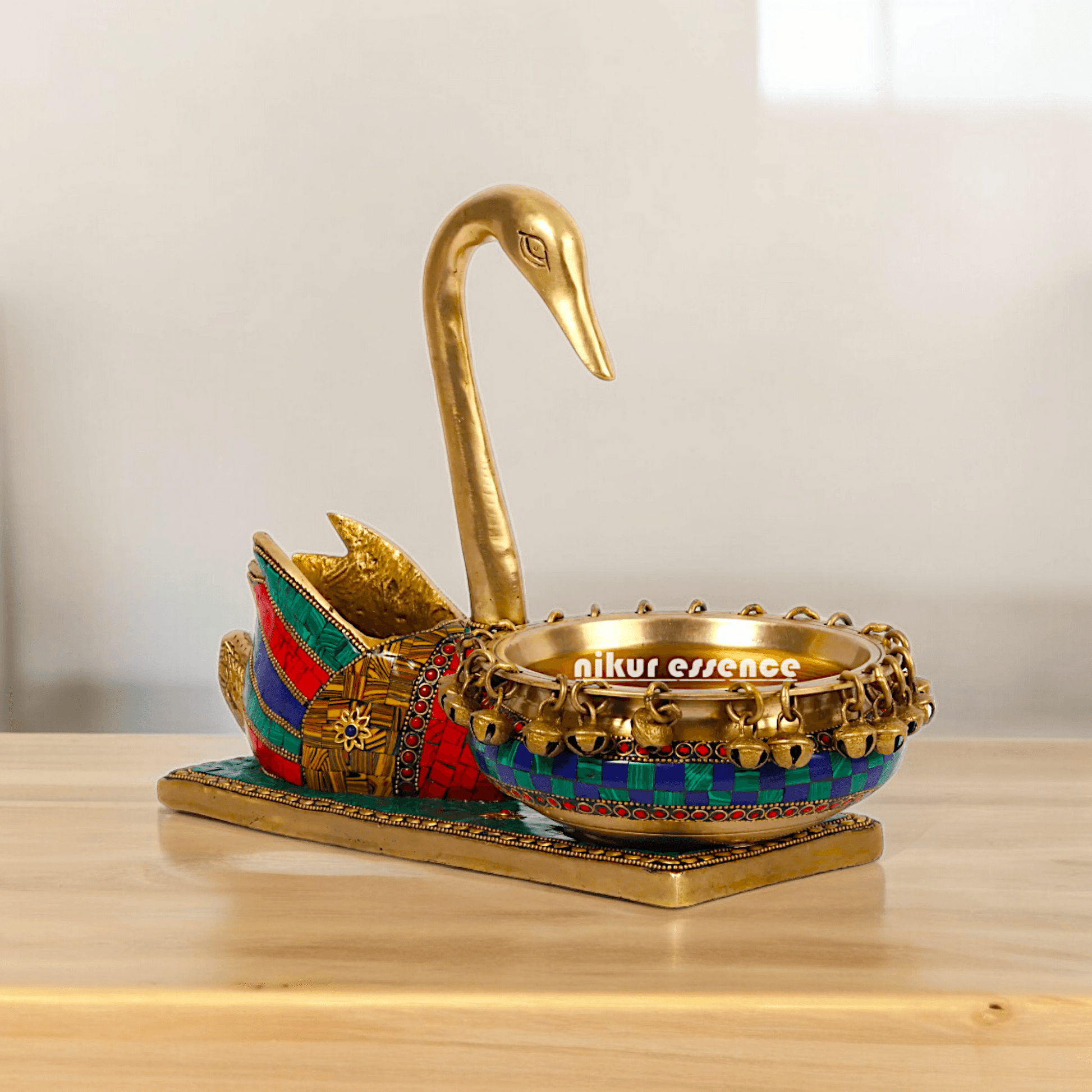 Online Buy brass Swan Urli Bowl with Intricate Inlay Work - Exquisite Handcrafted Decorative Centerpiece by Nikur Essence Nikuressence