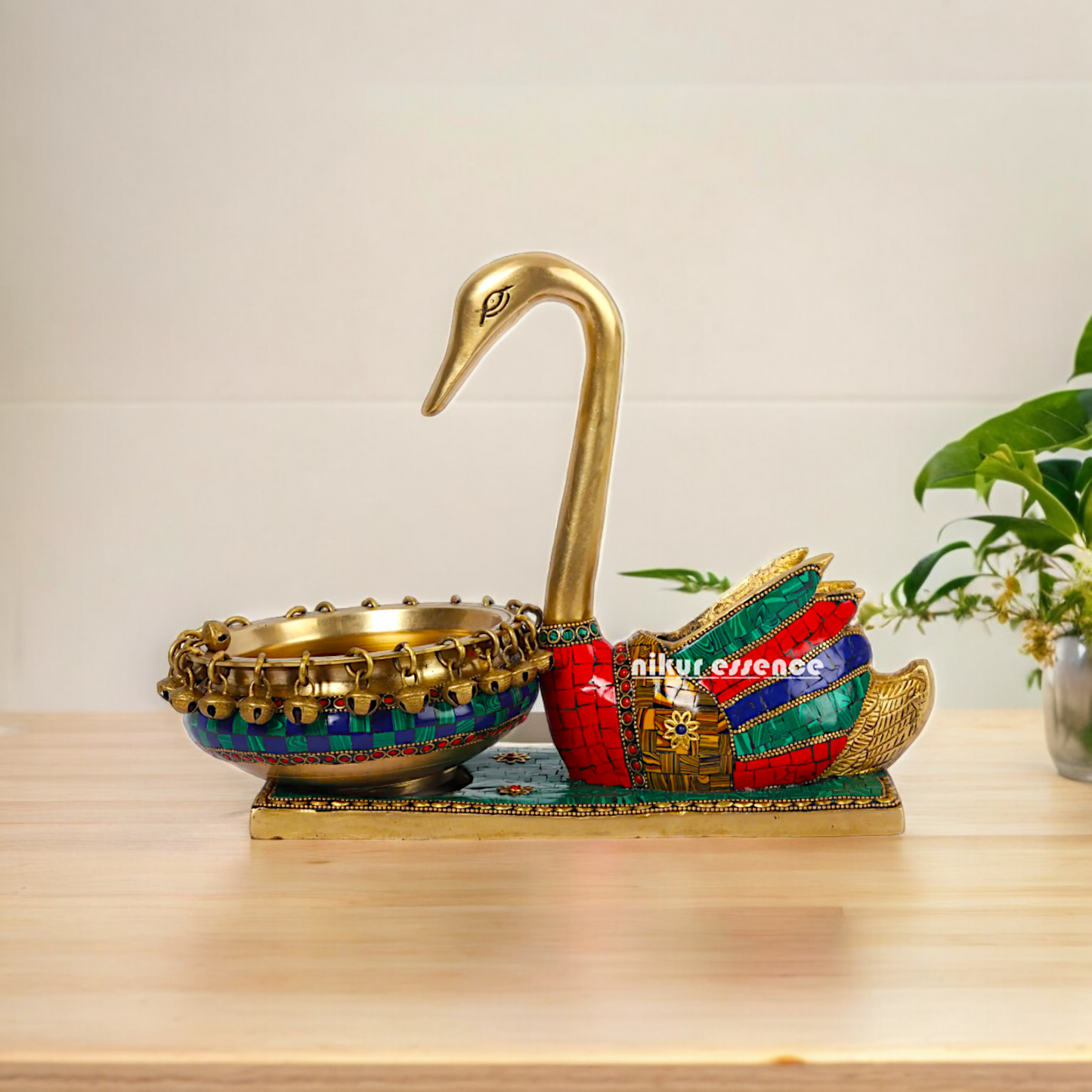 Online Buy brass Swan Urli Bowl with Intricate Inlay Work - Exquisite Handcrafted Decorative Centerpiece by Nikur Essence Nikuressence