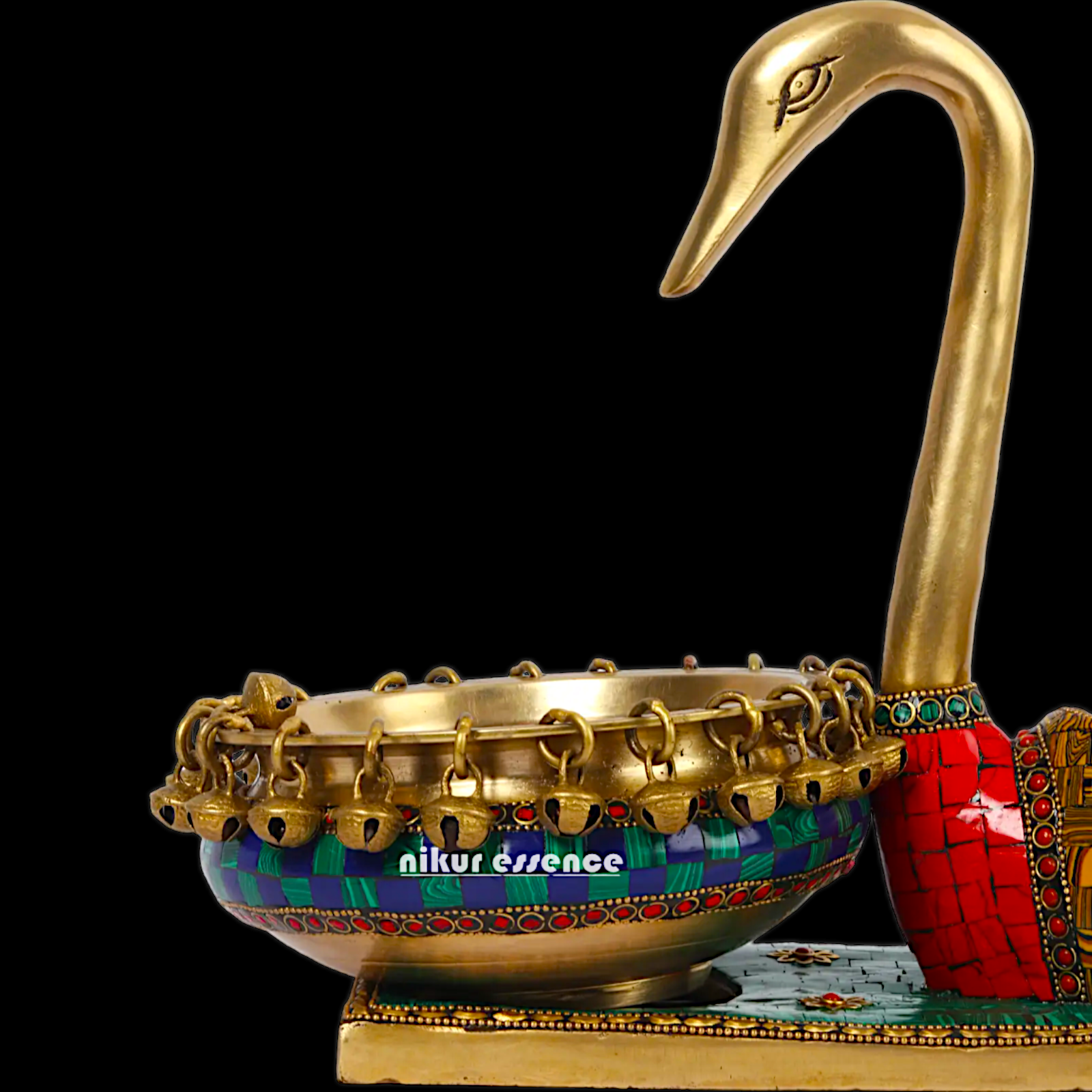 Online Buy brass Swan Urli Bowl with Intricate Inlay Work - Exquisite Handcrafted Decorative Centerpiece by Nikur Essence Nikuressence