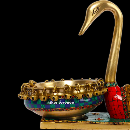 Online Buy brass Swan Urli Bowl with Intricate Inlay Work - Exquisite Handcrafted Decorative Centerpiece by Nikur Essence Nikuressence