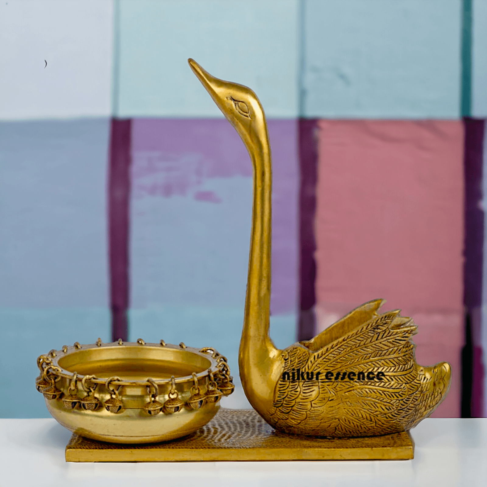 Swan Urli Bowl with Ethnic Design - 35 cm Traditional Uruli Pot for Home Décor and Decorative Water Feature Nikuressence