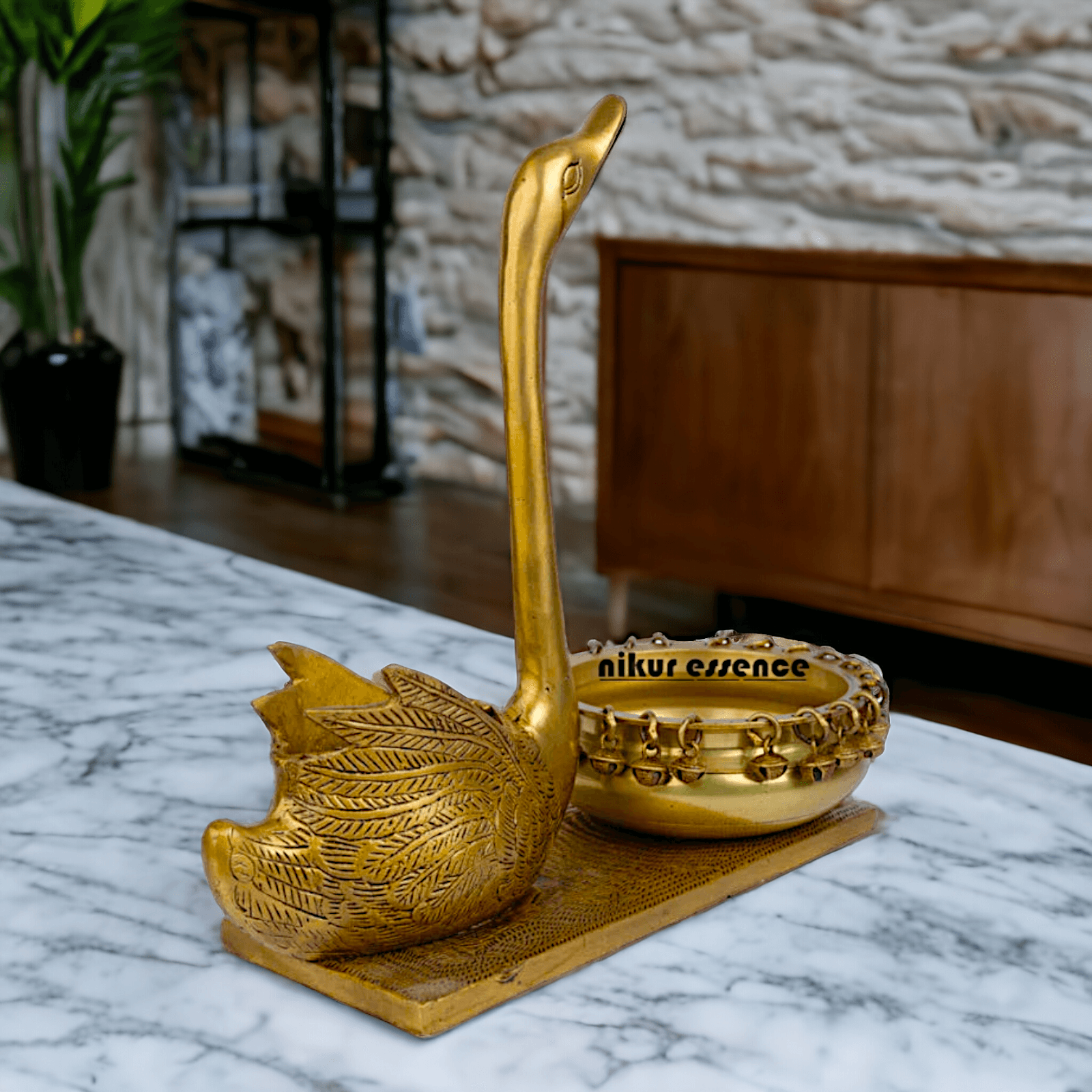 Swan Urli Bowl with Ethnic Design - 35 cm Traditional Uruli Pot for Home Décor and Decorative Water Feature Nikuressence