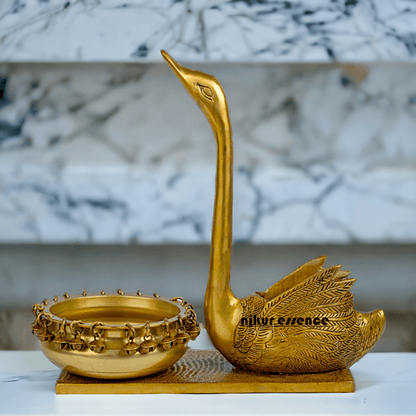 Swan Urli Bowl with Ethnic Design - 35 cm Traditional Uruli Pot for Home Décor and Decorative Water Feature Nikuressence